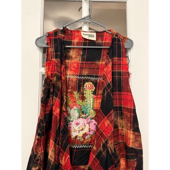Savannah Jane duster vest southwestern grunge embroidered raw edges M NWOT - Picture 2 of 11